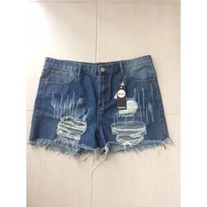 Boohoo Denim Jean Shorts Distressed Cut Off Frayed